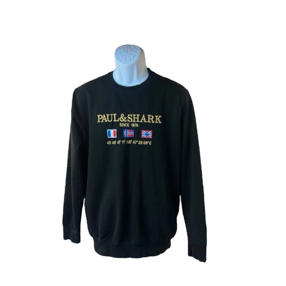 Paul & Shark Black Crewneck Sweatshirt Logo Flags Since 1976 Designer Sz XL